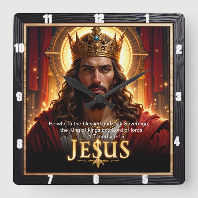 Reloj Cuadrado Jesus King Crown Sovereign Majesty Red (Anverso)