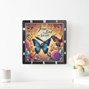 Reloj Cuadrado Jesús Lord Savior Golden Butterflies
