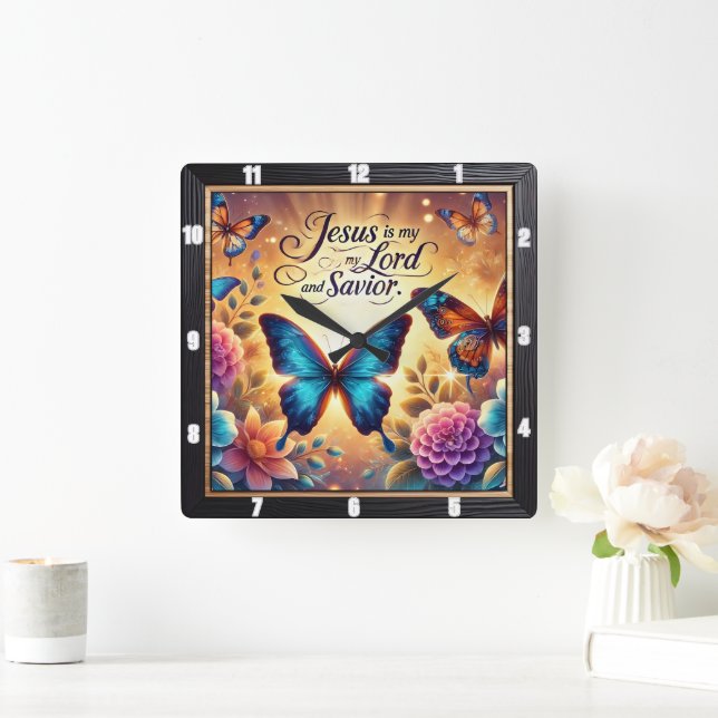 Reloj Cuadrado Jesús Lord Savior Golden Butterflies (Hogar)