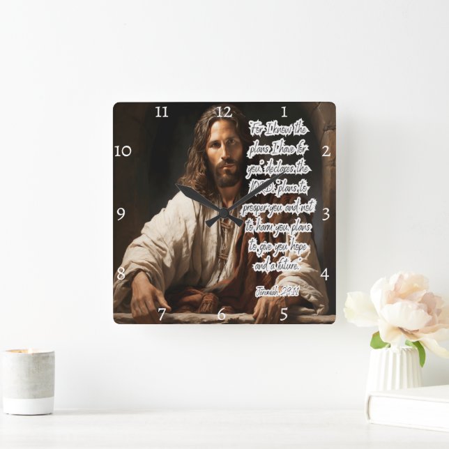 Reloj Cuadrado Jesús: Planes de Dios, esperanza, futuro (Hogar)