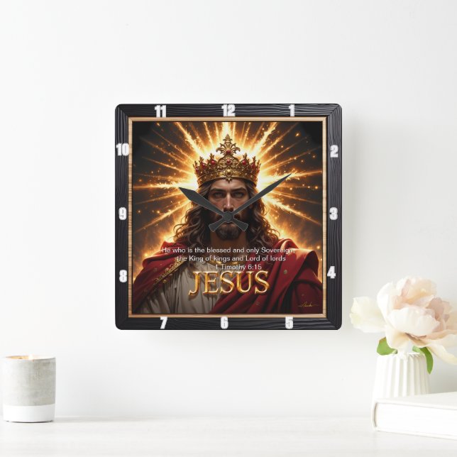 Reloj Cuadrado Jesús Rey Corona Soberano Gloria Explosión de Sol (Hogar)