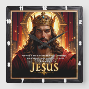 Reloj Cuadrado Jesús Rey Corona Soberano Majestad Rojo