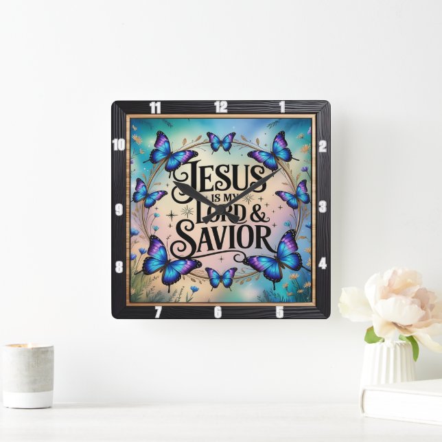 Reloj Cuadrado Jesus Savior Floral Butterfly (Hogar)