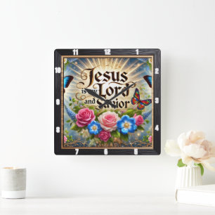 Reloj Cuadrado Jesús Señor Salvador Mariposas Florales