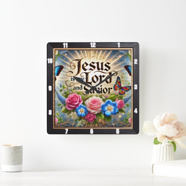 Reloj Cuadrado Jesús Señor Salvador Mariposas Florales (Hogar)