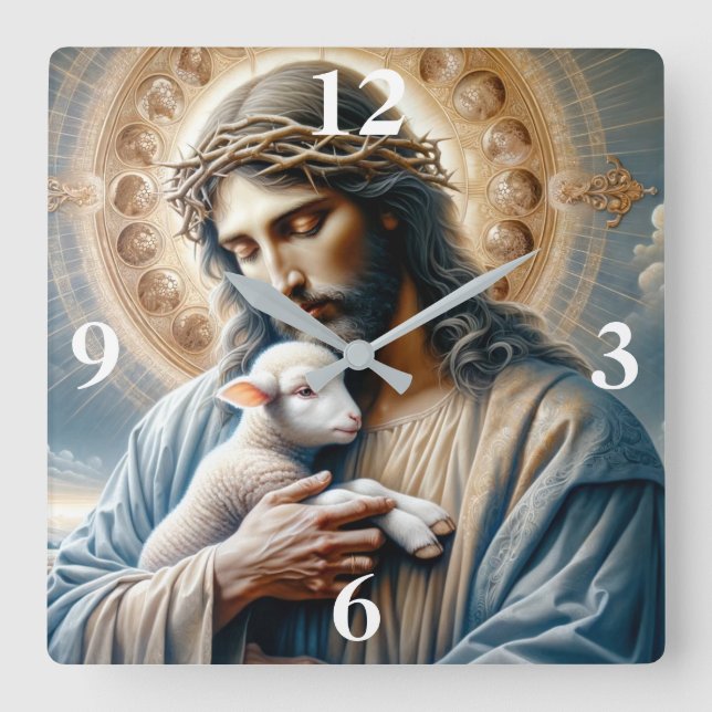 Reloj Cuadrado Jesús y Cordero (Anverso)