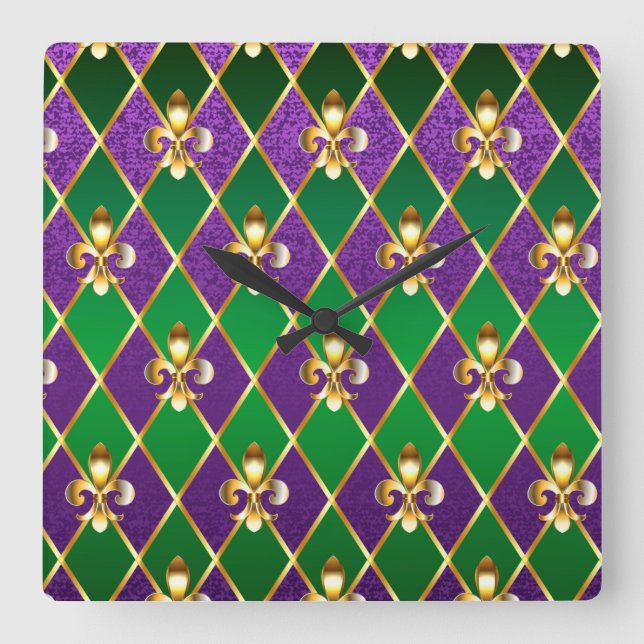Reloj Cuadrado Jewelry Background Mardi Gras (Anverso)