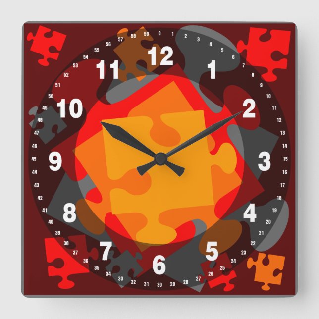 Reloj Cuadrado Jigsaw Jumble (Anverso)
