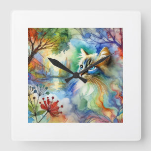 Reloj Cuadrado Jiji the Cat 210724AREF117 - Watercolor