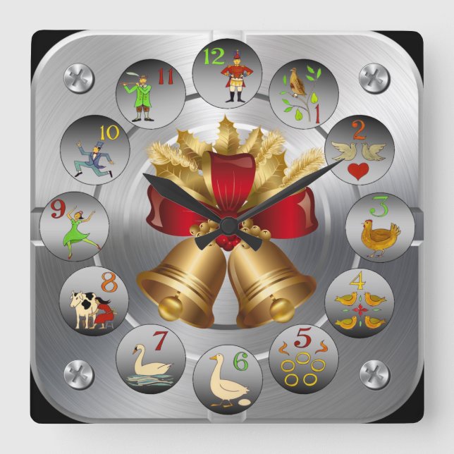 Reloj Cuadrado Jingle Balls ~ Los 12 Días De Navidades ~ (Anverso)