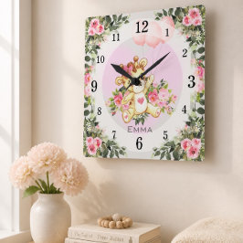 Reloj Cuadrado Jirafa bebé | Decoración de guardería | Personaliz
