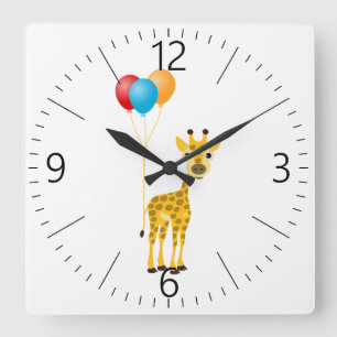 Reloj Cuadrado Jirafa divertida con los globos coloridos