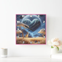 Reloj Cuadrado jirafas en un paisaje cósmico