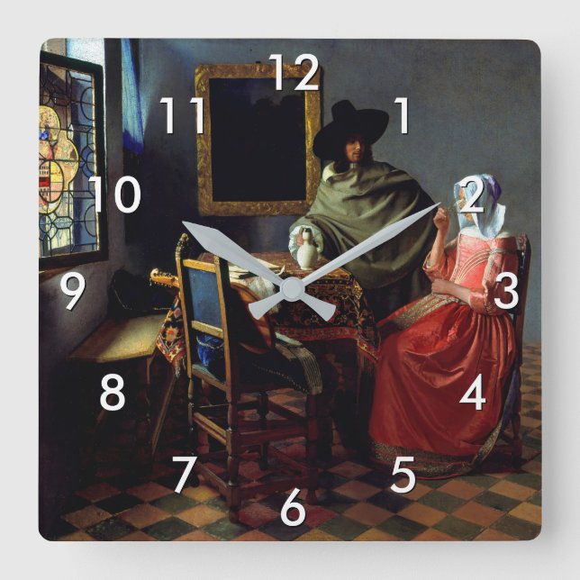 Reloj Cuadrado Johannes Vermeer - La copa de vino (Anverso)