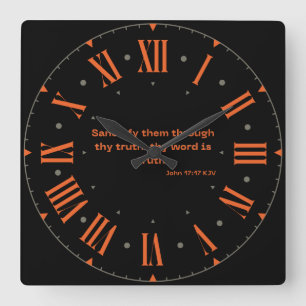Reloj Cuadrado John 17:17 KJV Biblia contra Naranja Número romano