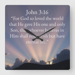 Reloj Cuadrado John 3:16 Bible Verse Wall Clock