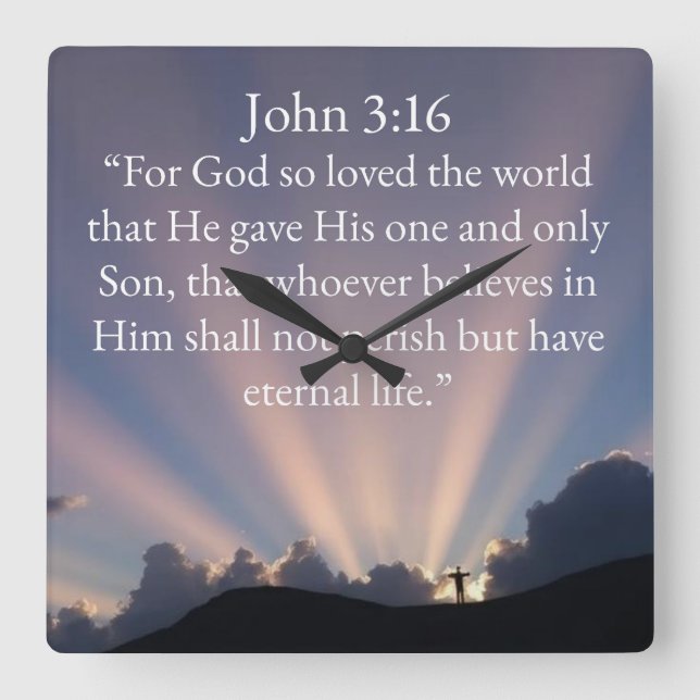 Reloj Cuadrado John 3:16 Bible Verse Wall Clock (Anverso)