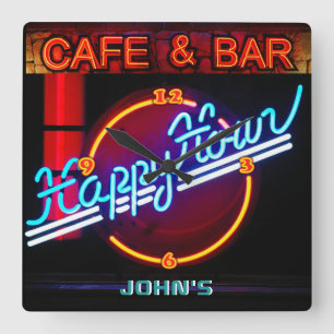 Reloj Cuadrado JOHN - Nombre Neon Rótulo Bar Mancave Den Clock Fu