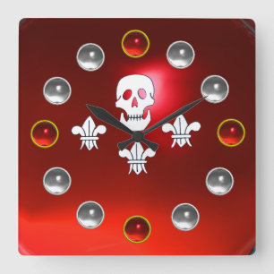 Reloj Cuadrado JOLLY ROGER SKULL TRES LILIES FLAG Gemas blancas r
