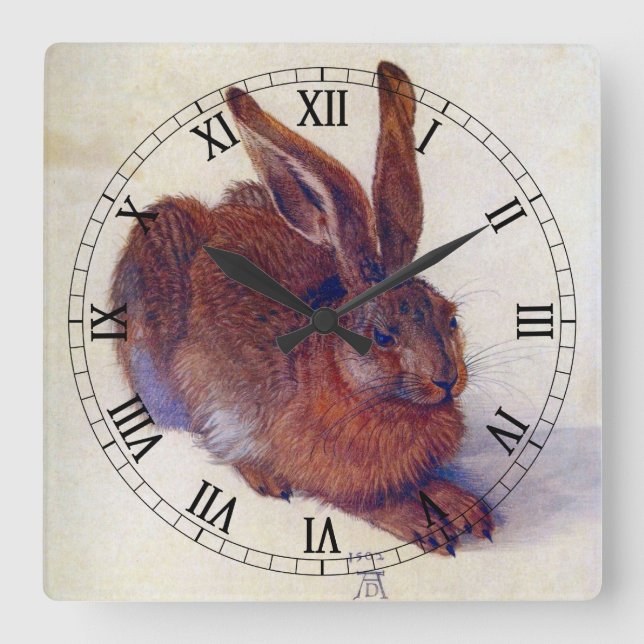 Reloj Cuadrado Joven liebre de Albrecht Durer, Bella Artes del Re (Anverso)