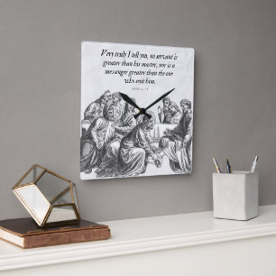 Reloj Cuadrado Juan 13:16 Círculo de Jesús de la Biblia Cristiana