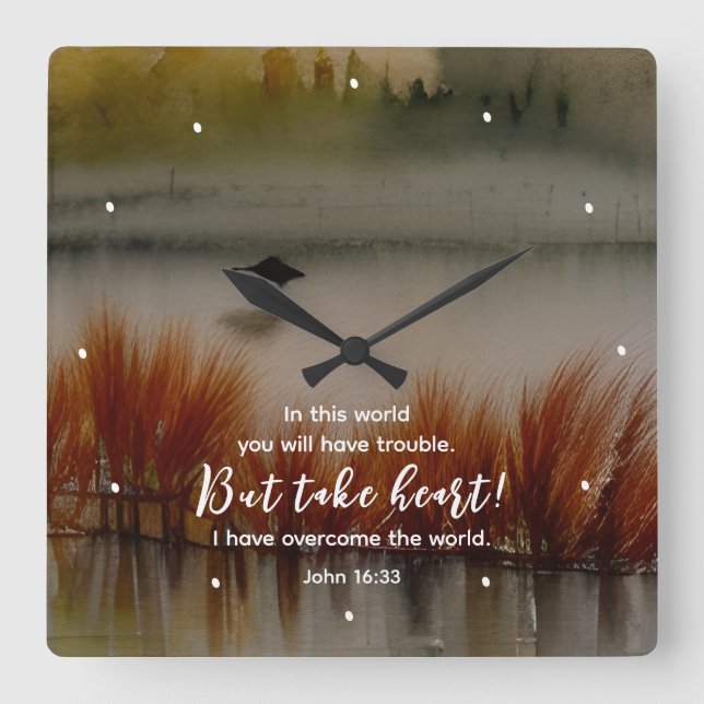 Reloj Cuadrado Juan 16:33 He superado la biblia contra el cristia (Anverso)