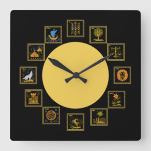 Reloj Cuadrado Judaica 12 Tribes of Israel Clock