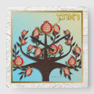 Reloj Cuadrado Judaica 12 Tribus de Israel Rubén