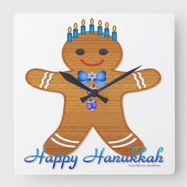 Reloj Cuadrado Judaica Hanukkah Gingerbread Man Menorah (Anverso)