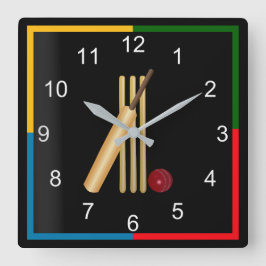 Reloj Cuadrado Juego de Cricket, Wicket, Bat y Ball