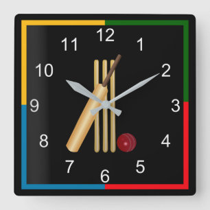 Reloj Cuadrado Juego de Cricket, Wicket, Bat y Ball