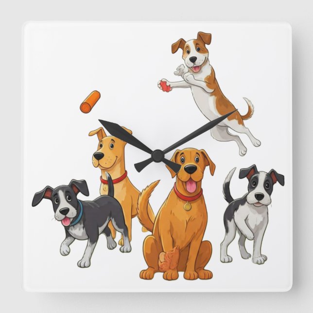 Reloj Cuadrado Juego de perros (Anverso)