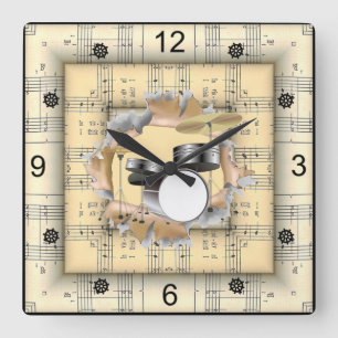 Reloj Cuadrado Juego de tambores ~ Breaking Through Strange Sheet