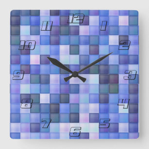 Reloj Cuadrado Juego de video Pixels Blue Square Pattern