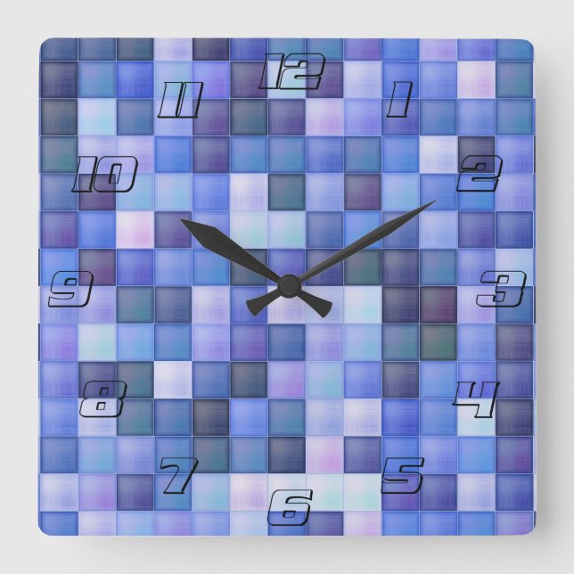 Reloj Cuadrado Juego de video Pixels Blue Square Pattern (Anverso)