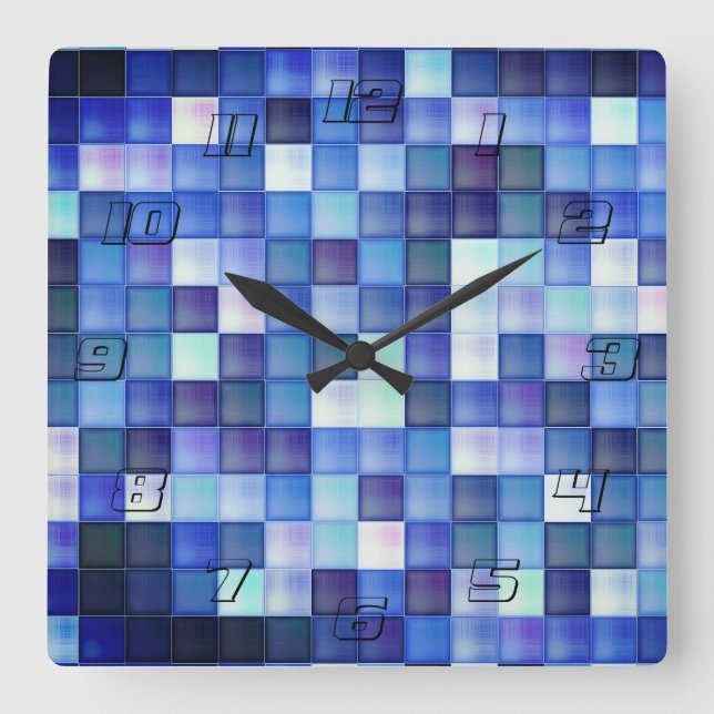 Reloj Cuadrado Juego de video Pixels Blue Square Pattern (Anverso)