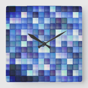 Reloj Cuadrado Juego de video Pixels Blue Square Pattern