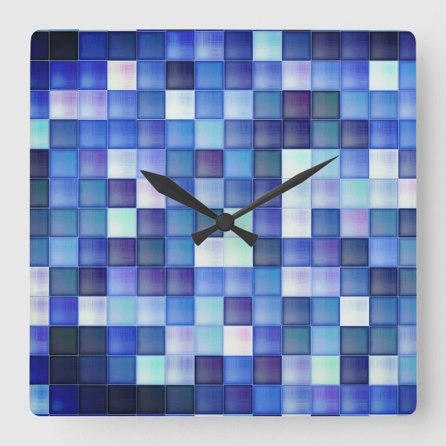 Reloj Cuadrado Juego de video Pixels Blue Square Pattern (Anverso)
