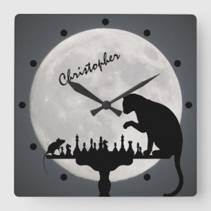 Reloj Cuadrado Juego personalizado de ratón y gato para la luna l