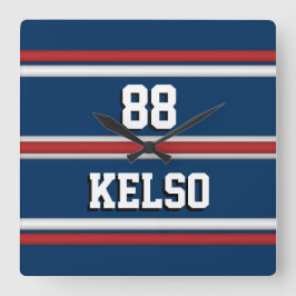 Reloj Cuadrado Jugador con franjas de Jersey en azul rojo