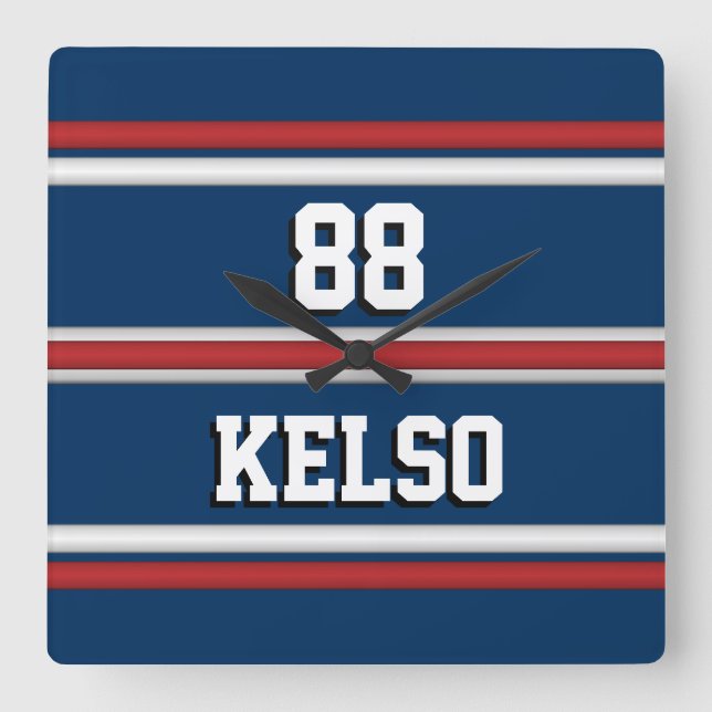 Reloj Cuadrado Jugador con franjas de Jersey en azul rojo (Anverso)