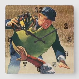 Reloj Cuadrado Jugador de béisbol deportivo vintage, el árbitro