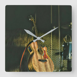 Reloj Cuadrado Jugador de guitarra de Bass