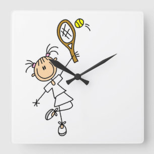 Reloj Cuadrado Jugadora de tenis figura de palotes femenina