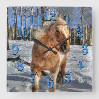 Reloj Cuadrado Jugoso caballo de Palomino Pinto y Nieve