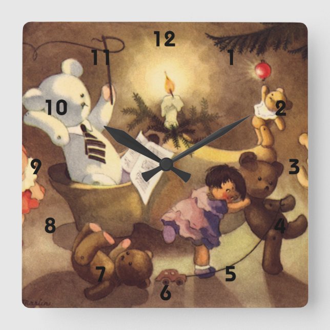 Reloj Cuadrado Juguetes Navideños Antiguos, Muñecas Bailarinas, O (Anverso)