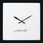 Reloj Cuadrado Just breathe black elegant script yoga large clock<br><div class="desc">Modern yoga clock with a chic white background and an elegant hand lettered black script with the quote "just breathe".</div>