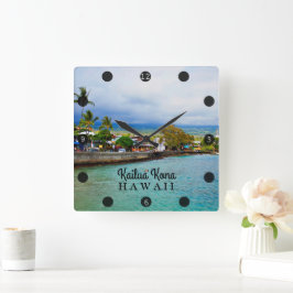 Reloj Cuadrado Kailua Kona Pier Hawaii pintura al óleo arte digit