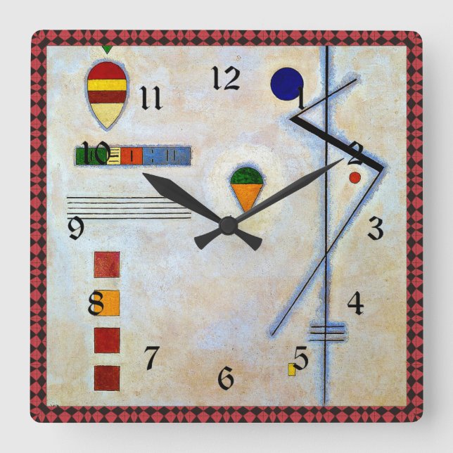 Reloj Cuadrado Kandinsky - Von-Zu (marco rojo y negro) (Anverso)