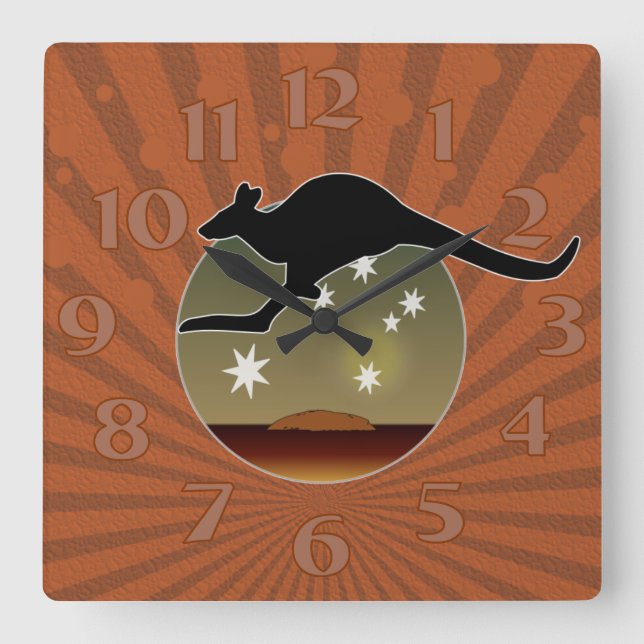 Reloj Cuadrado Kangaroo Aussie Icon Wall Clock (Anverso)